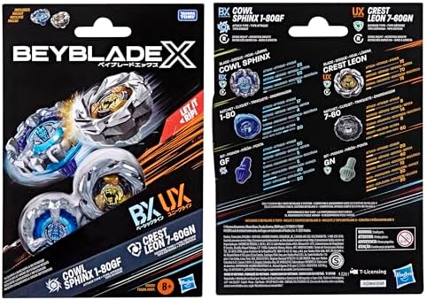 Beyblade X Cowl Sphinx 1-80GF BX & Crest Leon 7-60GN UX Dual Pack Set with 2 Right-Spinning Tops; Authentic Takara Tomy Battle Tops; Games/Toys for Boys & Girls 8+ - Image 6