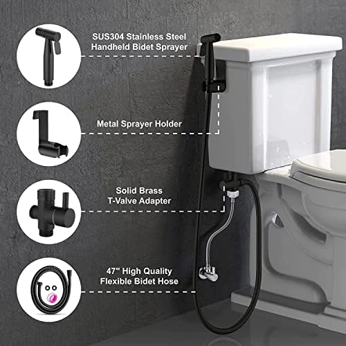 Close up of Belivor bidet sprayer trigger and stainless steel nozzle
