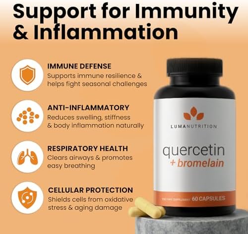 Luma Nutrition Quercetin with Bromelain supplement showing supplement facts and ingredients label.