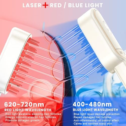 Ergonomic handle and control buttons of Haubat hair growth comb.
