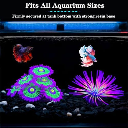 HIKTQIW two piece aquarium decoration set including pink anemone and rainbow sea urchin ball