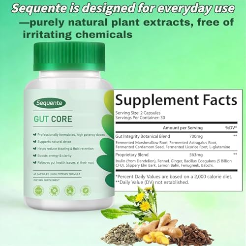 Sequente gut drainage formula vegan capsules showcasing non-GMO certification