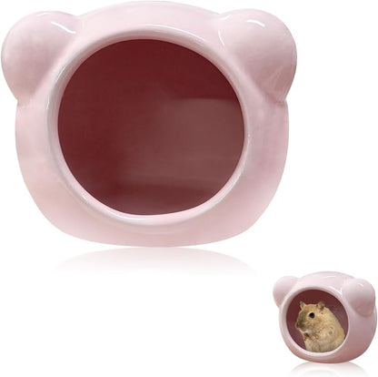 Ceramic Hamster House, Cute Animal Shaped Hamster Cave, Summer Cool Small Animal Hideout Habitat Decor for Dwarf Hamsters (Pink) - Image 1