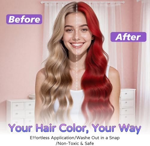 Model showing rainbow temporary hair chalk results