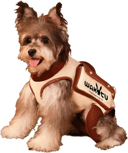 Wakytu dog lift harness in white and brown, front view