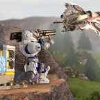 Mega Brands Halo construction kit showing assembled white and red UNSC Wasp vehicle with spinning engines.