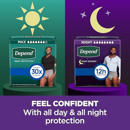 Depend authentic imported packaging showing twelve hour protection claim