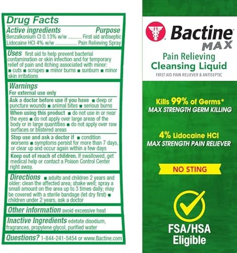 Bactine Max 4 percent lidocaine spray for numbing relief on cuts and scrapes.