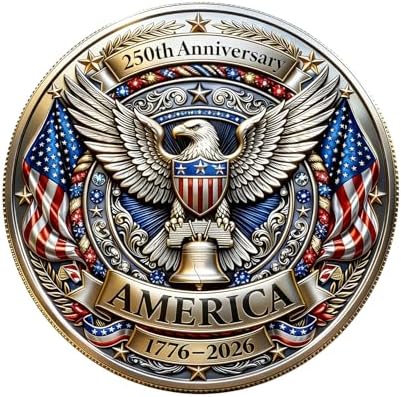 OOOOYCYHT heavy duty metal USA 250th anniversary shield variant coin angled perspective