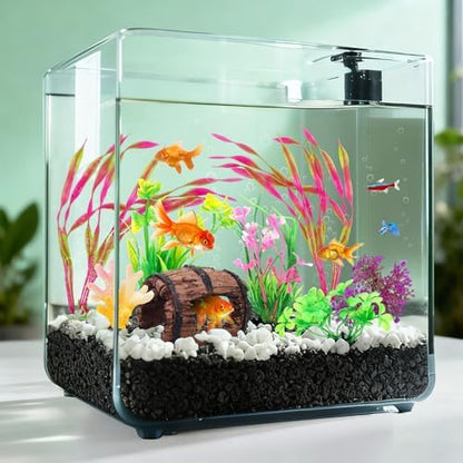 QUOZUO decorative hollow barrel ornament inside a clean freshwater fish tank environment.