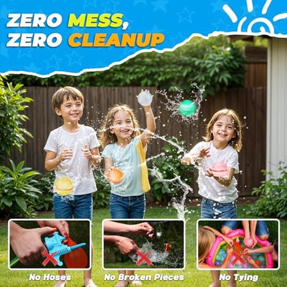 A colorful Tizikcon magnetic water balloon bursting gently upon hitting a surface during an outdoor summer backyard game.