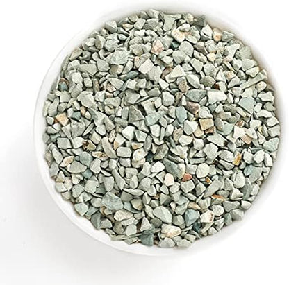 Close up texture of 3mm to 6mm natural green zeolite gravel.