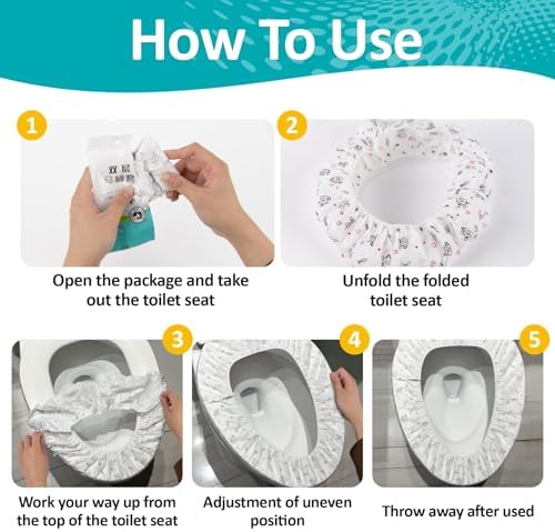 Soft and breathable travel toilet seat shield being placed on a restroom seat