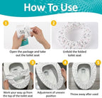 Soft and breathable travel toilet seat shield being placed on a restroom seat