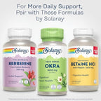 Side angle view of Solaray Okra 100 VegCaps bottle showing quality seal