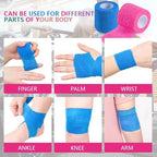 Hand tearing a piece of KISEER elastic cohesive medical tape without using scissors.