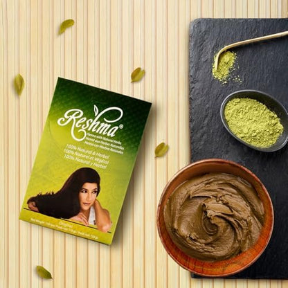 Back of Reshma Beauty Lawsonia Inermis powder package with step by step mixing instructions.