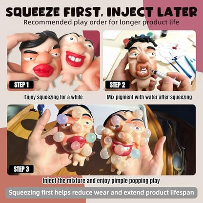 Lrthyonis pimple popping squishy toy being filled with a needle-free syringe applicator