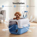 DUMOS 23" Hard-Sided Pet Carrier for Small Dogs & Cats, Airline Approved Travel Crate with Enhanced Security Latches, Front & Top Load Wire Door, Food Bowl for Traveling, Hiking, Camping, Grey&Blue - Image 3