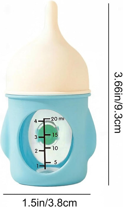 Disassembled parts of the 20milliliter small animal feeding kit demonstrating the easy clean components and soft teat