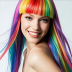 Child with vibrant blue and pink hair chalk streaks