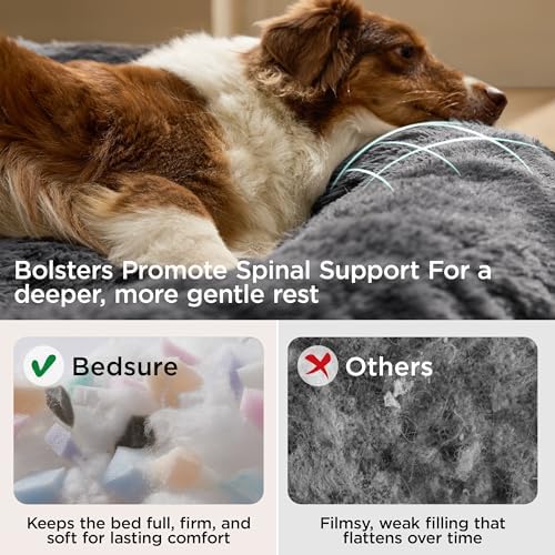 Bedsure SupportMax(TM) Calming Dog Beds Large Sized Dog - 36in Donut Washable Large Pet Bed,Anti-Slip Removable Cover,420GSM Round Anti-Anxiety Fluffy Plush Faux Fur Bed, Fits up to 80 lbs Pets - Image 4