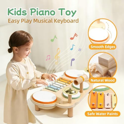 Toddler hands using wooden mallets on the premium imported preschool toy