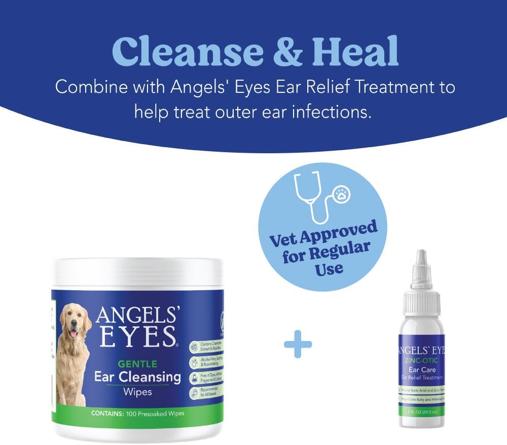 Cat ears being cleaned with Angels' Eyes cleansing pad
