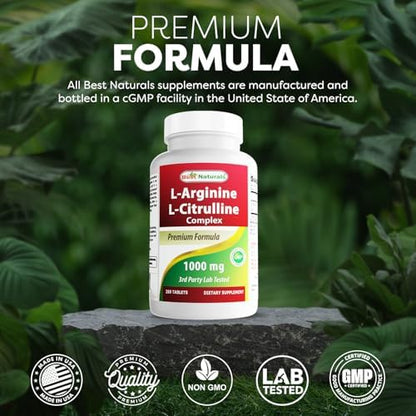 Best Naturals L-Arginine L-Citrulline 250 count bottle size reference