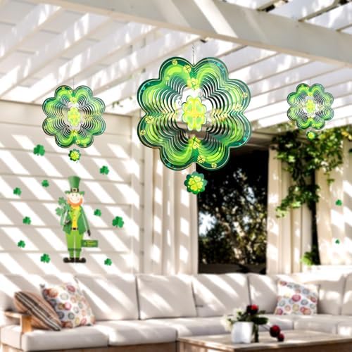 Side profile of 3D rotating shamrock garden ornament