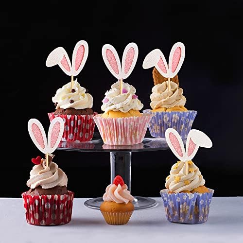 Close up of Ercadio bunny ear cake picks with glitter finish