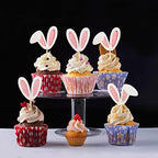 Close up of Ercadio bunny ear cake picks with glitter finish