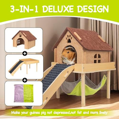 Premium imported small animal wooden playground with hanging fabric hammock