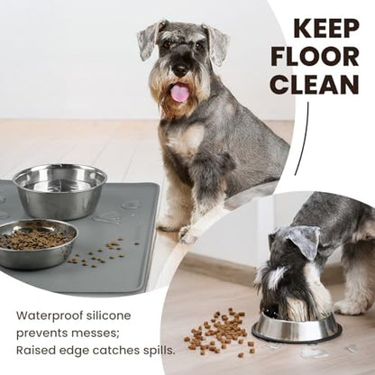 Non slip waterproof dog bowl tray in grey