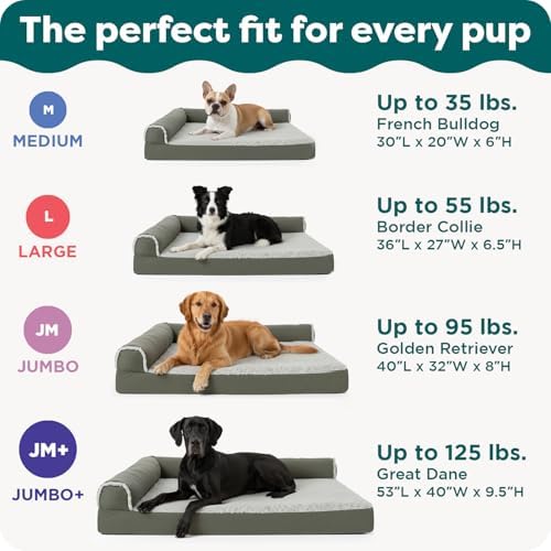 Furhaven Orthopedic Dog Bed for Large Dogs w/ Removable Bolsters & Washable Cover, For Dogs Up to 95 lbs - Two-Tone Plush Faux Fur & Suede L Shaped Chaise - Stone Gray, Jumbo/XL - Image 7