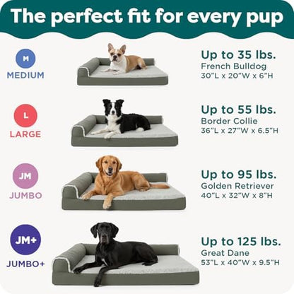 Furhaven Orthopedic Dog Bed for Large Dogs w/ Removable Bolsters & Washable Cover, For Dogs Up to 95 lbs - Two-Tone Plush Faux Fur & Suede L Shaped Chaise - Stone Gray, Jumbo/XL - Image 7