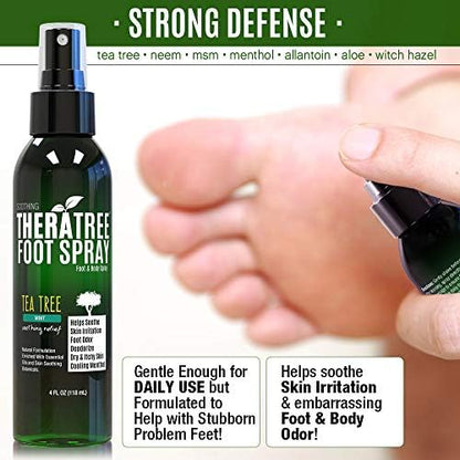 Menthol infused shoe odor eliminator spray for gym bags.