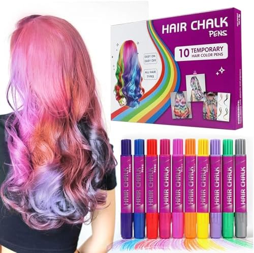 Girl applying temporary colorful hair chalk at a party