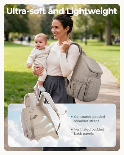 Bagsmart neutral beige baby bag with included portable changing pad