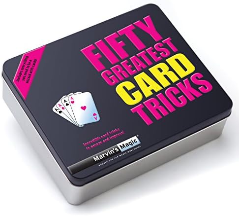 Rear packaging details of the fifty card illusions magic set showing trick examples