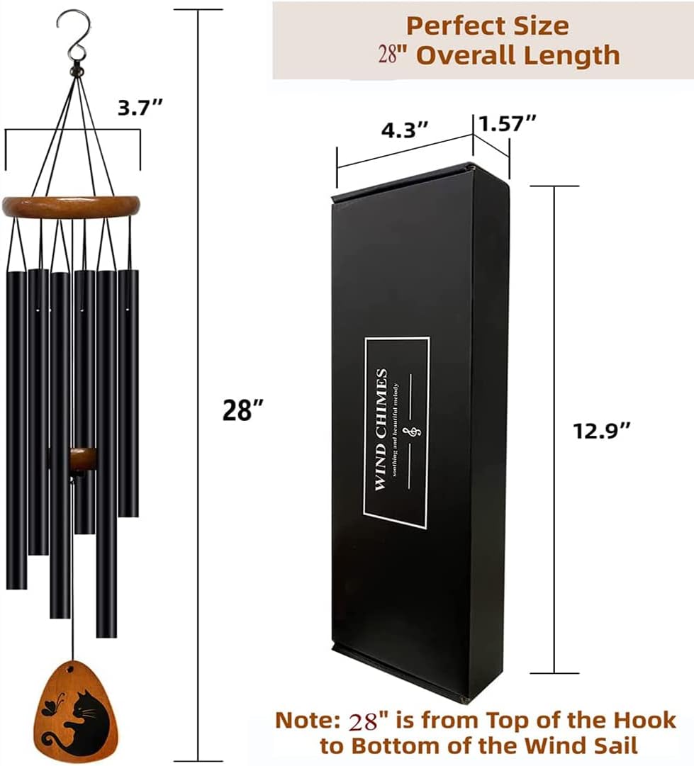 Black aluminum wind chime tubes with cat silhouette pendant