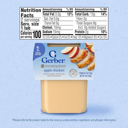 Gerber Apple Chicken 4 Ounce baby food tub nutrition label