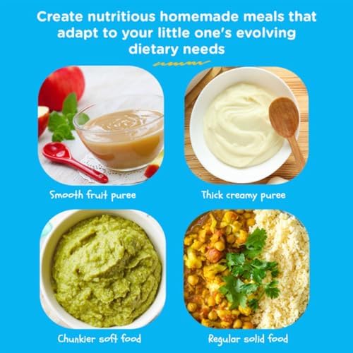 BPA free stirring cup and stainless steel blades of the EVLA'S baby meal prep appliance