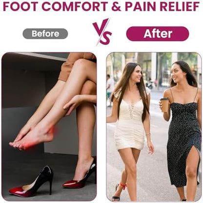 Welnove metatarsal cushions applied inside a high heel shoe.