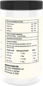 Left Coast Performance grass fed pet bone broth powder single ingredient packaging