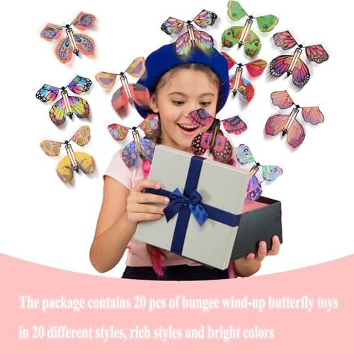 Multiple styles of magic wind up flying butterflies fluttering out of a birthday greeting card