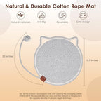 Natural cotton rope scratch mat being used as a furniture protector on a couch.