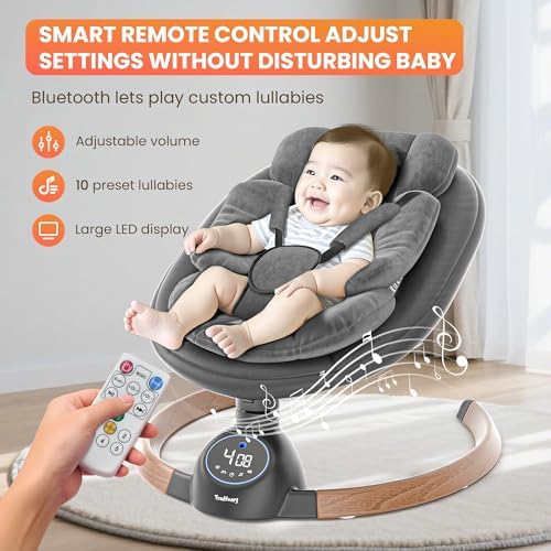 TouHeart portable infant rocker angled view highlighting the digital touch-control panel.