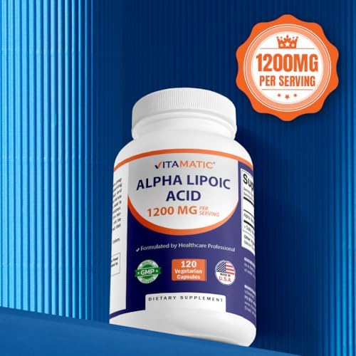 Vitamatic Alpha Lipoic Acid bottle showing serving size and potency