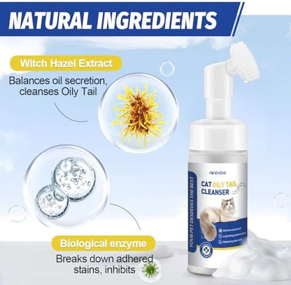 Close-up of the hypoallergenic pH-balanced cat tail cleanser packaging details